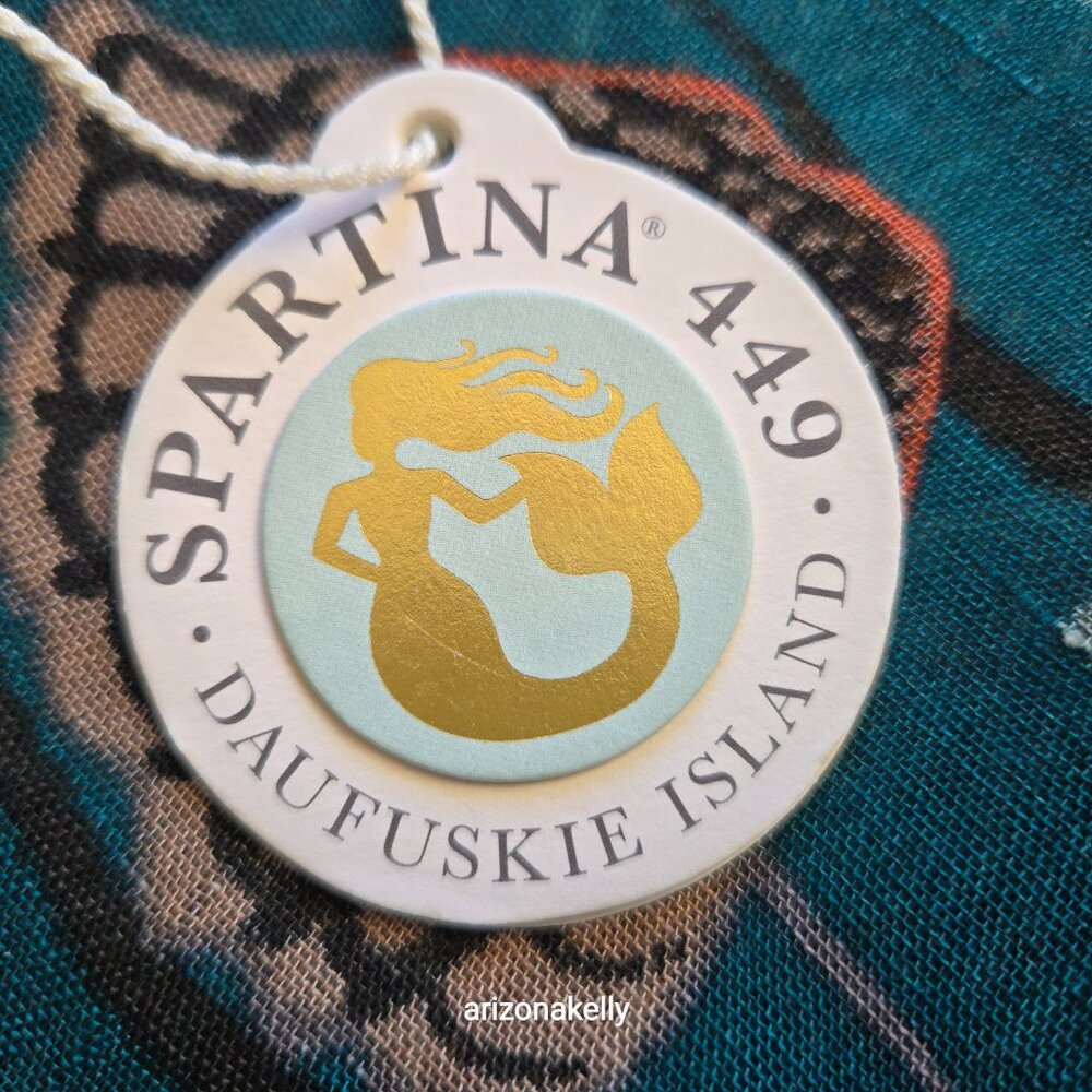 NWT Spartina 447 Linen Blend Scarf w/ Undersea Scene Mermaid Jellyfish, Seahorse - Picture 5 of 12